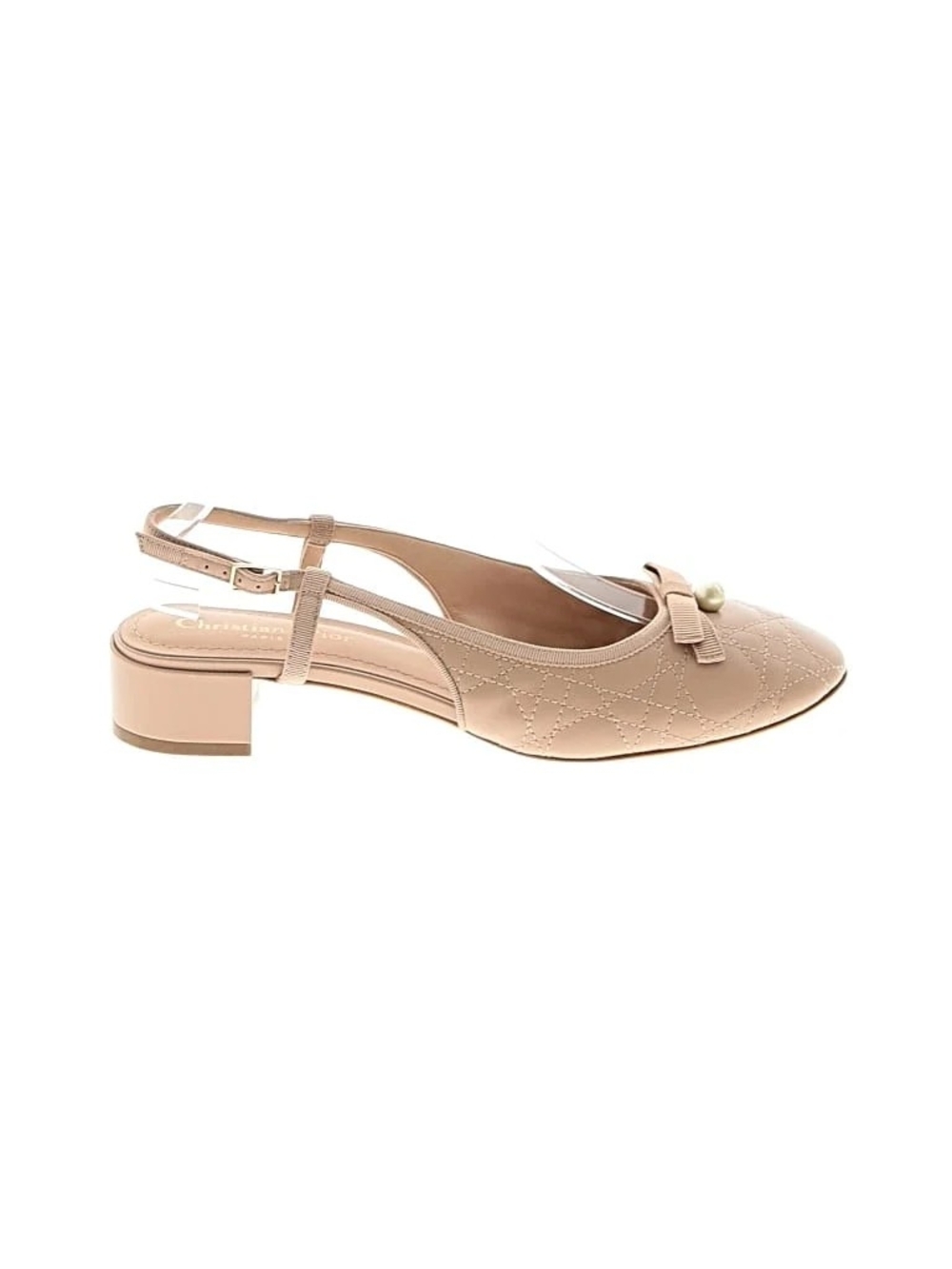 Dior Beige Quilted Slingback Pump with Bow and Pearl